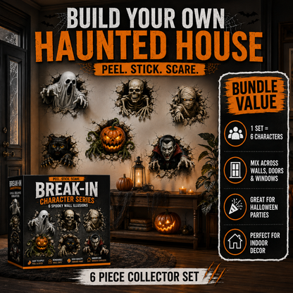 👻 6PCS Halloween Break-In 3D Wall Decal Set – Peel, Stick & Scare 🎃