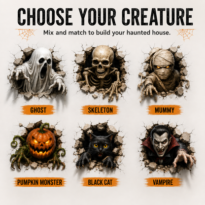 👻 6PCS Halloween Break-In 3D Wall Decal Set – Peel, Stick & Scare 🎃