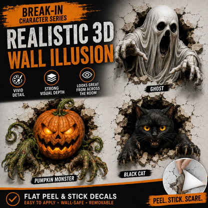 👻 6PCS Halloween Break-In 3D Wall Decal Set – Peel, Stick & Scare 🎃