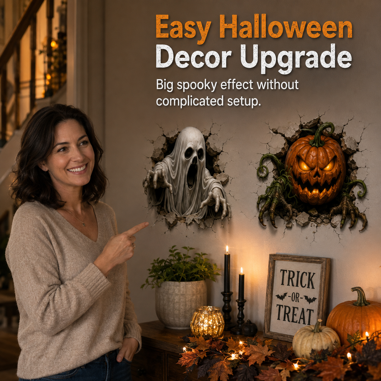 👻 6PCS Halloween Break-In 3D Wall Decal Set – Peel, Stick & Scare 🎃