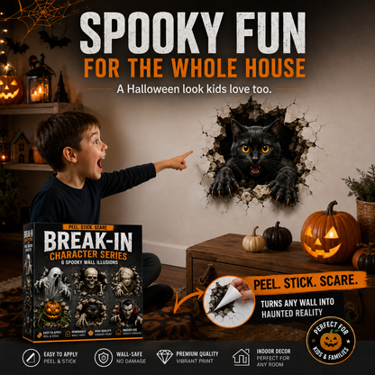 👻 6PCS Halloween Break-In 3D Wall Decal Set – Peel, Stick & Scare 🎃