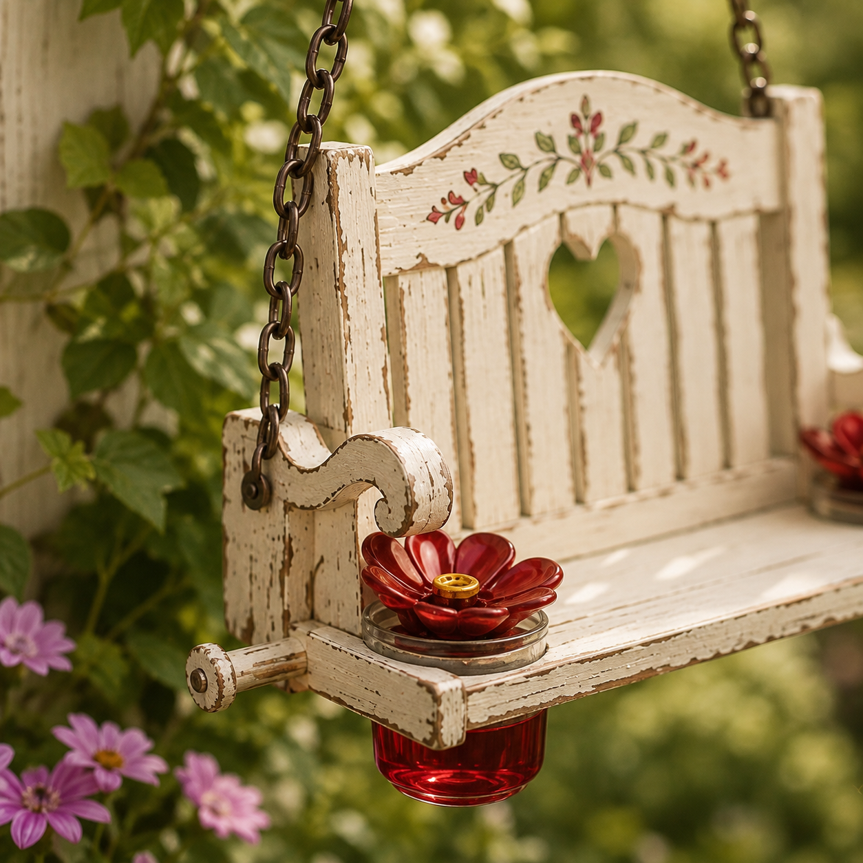 🪑🐦 Vintage Hummingbird Porch Swing Feeder – Rustic Hanging Garden Nectar Station