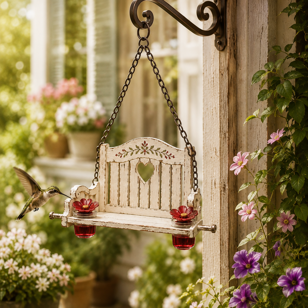 🪑🐦 Vintage Hummingbird Porch Swing Feeder – Rustic Hanging Garden Nectar Station