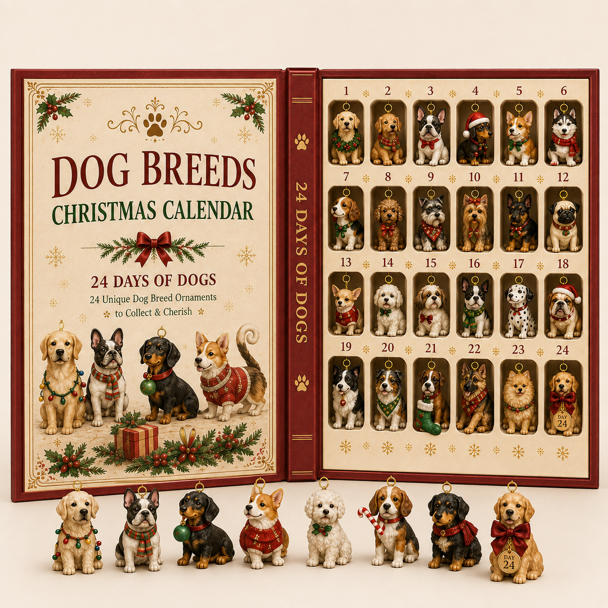 🐶🎄 24 Days of Dogs Christmas Advent Calendar – 24 Unique Breed Ornaments to Collect & Hang