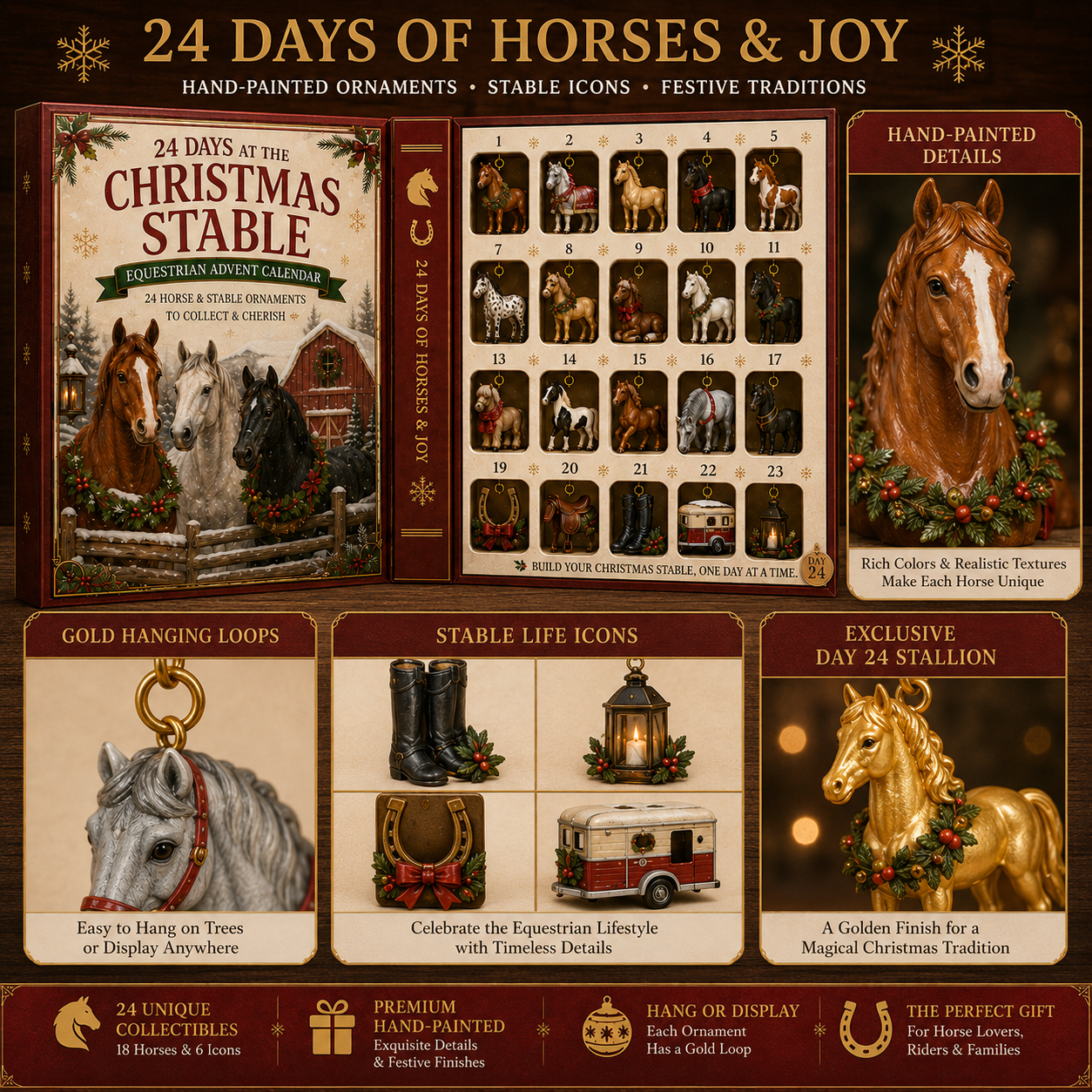 🐴🎄 24 Days at the Christmas Stable – 24 Collectible Horse & Equestrian Holiday Ornaments