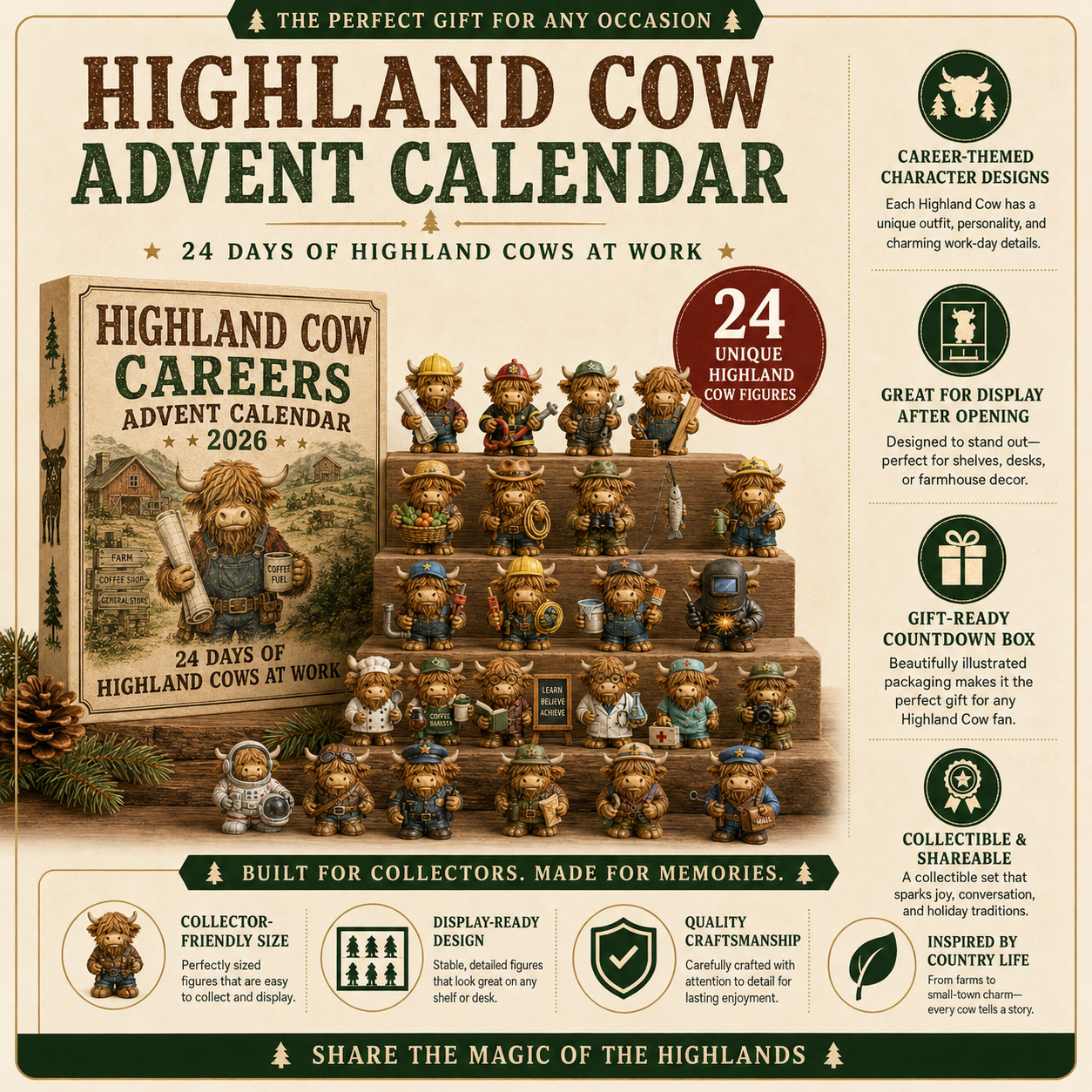 🐮🎄 Highland Cow Careers Advent Calendar 2026 – 24 Days of Country Charm 🎁🤎