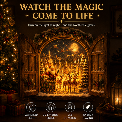 🎄Santa’s Secret Window Light – 3D Lighted North Pole Christmas Wall Decor🎅