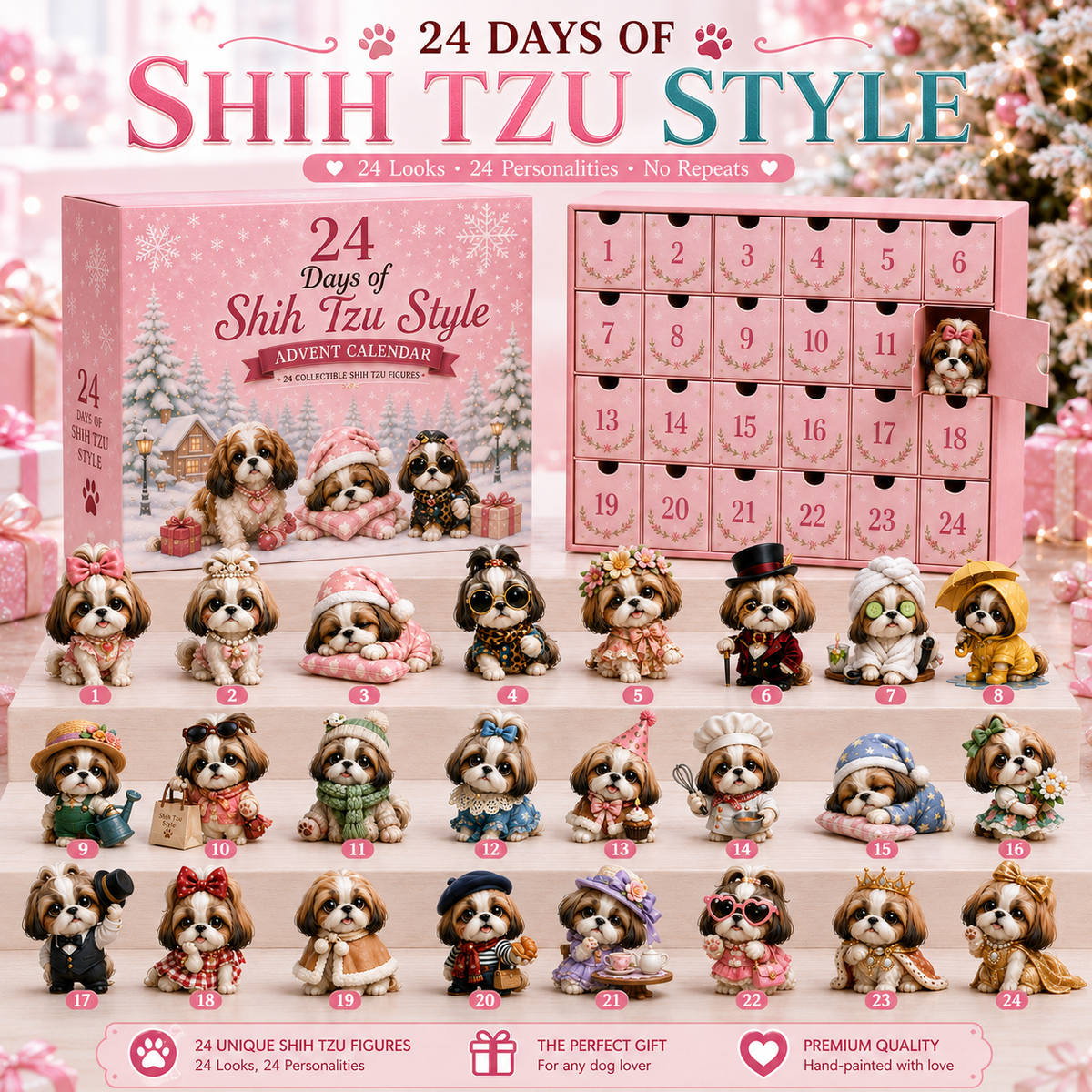 🎀24 Days of Shih Tzu Style Advent Calendar – 24 Unique Shih Tzu Collectibles ✨🐾