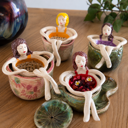 Whimsical Sitting Lady Ceramic Tea Strainer Collection