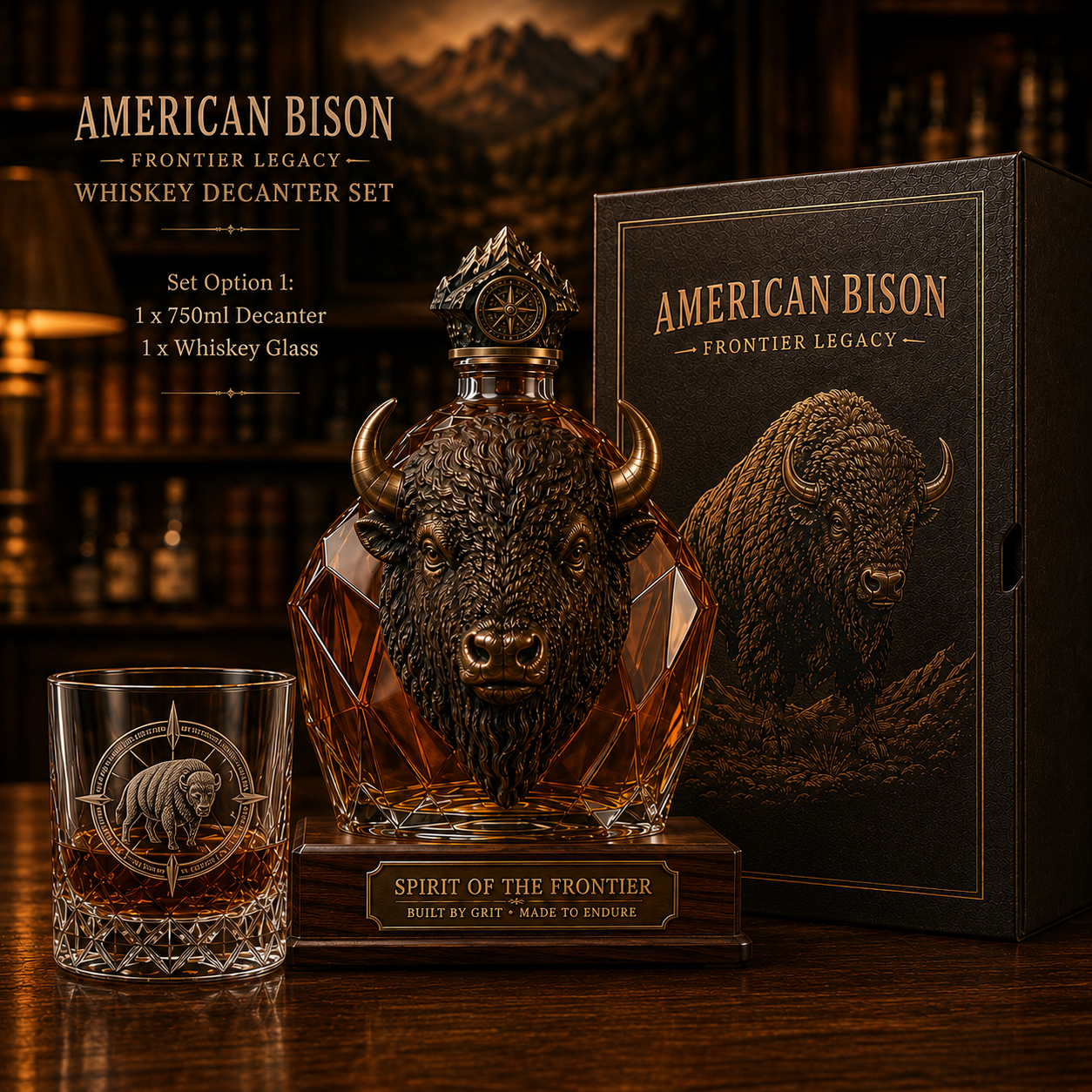 🦬🎁American Bison Frontier Legacy Whiskey Decanter Set