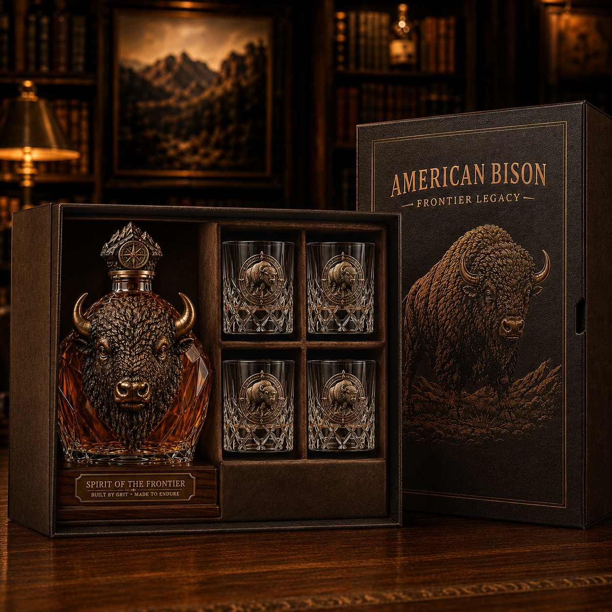 🦬🎁American Bison Frontier Legacy Whiskey Decanter Set