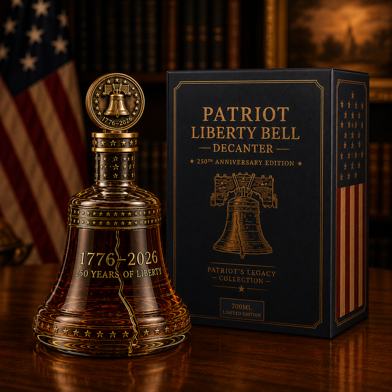 1776–2026 Patriot Liberty Bell Whiskey Decanter Set – 250th Anniversary Collector’s Gift with Matching Glass