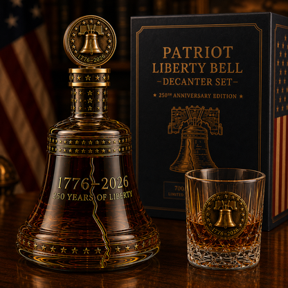 1776–2026 Patriot Liberty Bell Whiskey Decanter Set – 250th Anniversary Collector’s Gift with Matching Glass