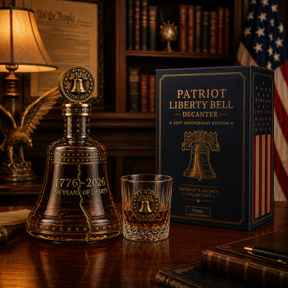 1776–2026 Patriot Liberty Bell Whiskey Decanter Set – 250th Anniversary Collector’s Gift with Matching Glass