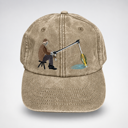 🎣 Catch of the Day Interactive Fishing Cap –🎁 Vintage Washed Moving Fish Hat