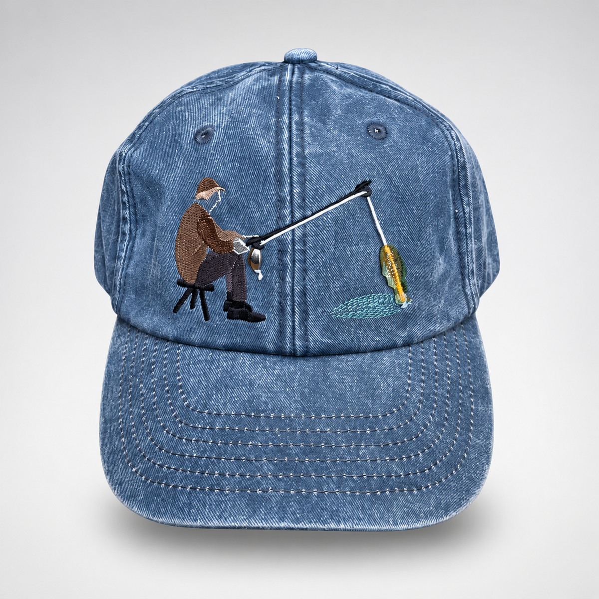 🎣 Catch of the Day Interactive Fishing Cap –🎁 Vintage Washed Moving Fish Hat