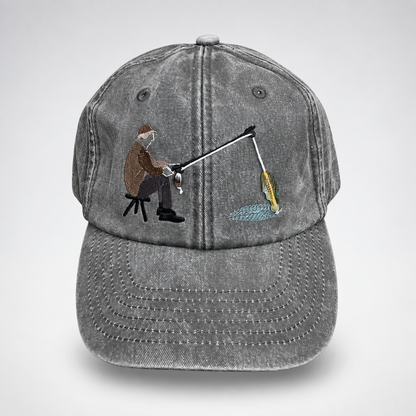 🎣 Catch of the Day Interactive Fishing Cap –🎁 Vintage Washed Moving Fish Hat