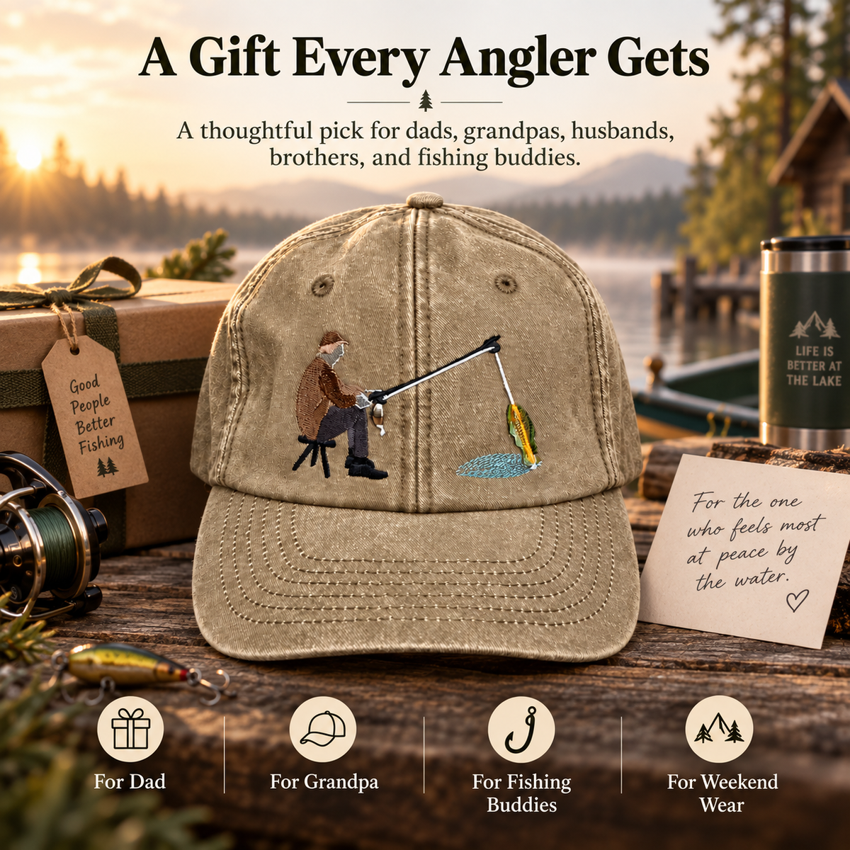 🎣 Catch of the Day Interactive Fishing Cap –🎁 Vintage Washed Moving Fish Hat