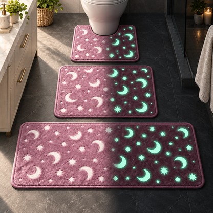 🎃🌙 Haunted Moonlight Glow Bath Mat Set – 3-Piece Halloween Celestial Floor Decor