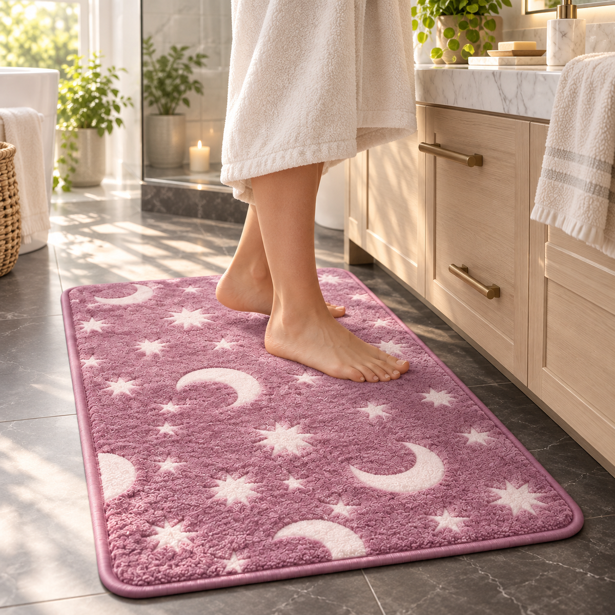 🎃🌙 Haunted Moonlight Glow Bath Mat Set – 3-Piece Halloween Celestial Floor Decor
