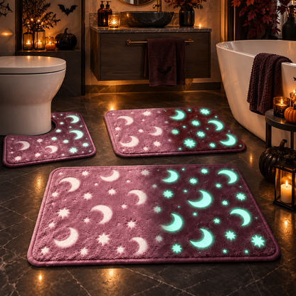 🎃🌙 Haunted Moonlight Glow Bath Mat Set – 3-Piece Halloween Celestial Floor Decor