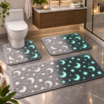 🎃🌙 Haunted Moonlight Glow Bath Mat Set – 3-Piece Halloween Celestial Floor Decor