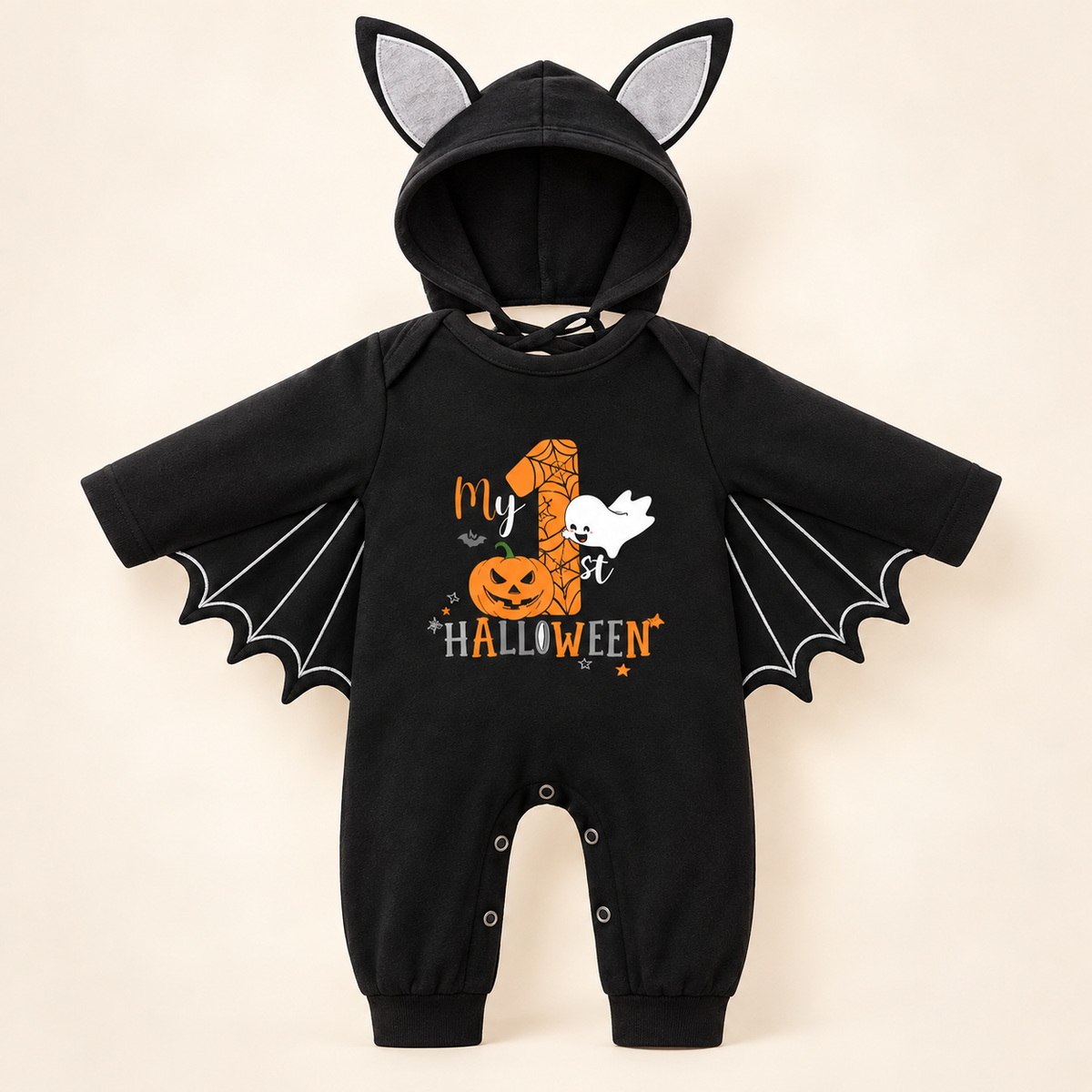 Baby My First Halloween Black Bat Costume Romper with Wing Details