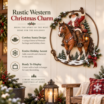 🤠🐎 Cowboy Santa Ranch Christmas Wall Art – Rustic Horse & Lasso Holiday Accent🎁
