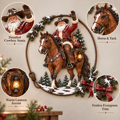 🤠🐎 Cowboy Santa Ranch Christmas Wall Art – Rustic Horse & Lasso Holiday Accent🎁
