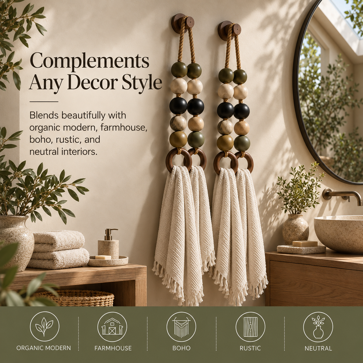 Boho Beaded Double-Ring Towel Hanger