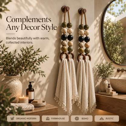 Boho Beaded Double-Ring Towel Hanger