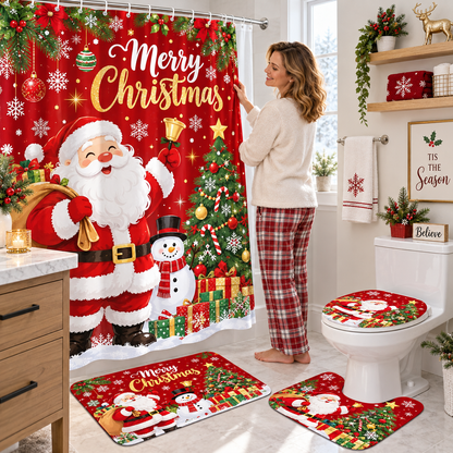 🎄🛁 Christmas Bathroom Makeover Set – 4 Matching Pieces for Instant Holiday Cheer