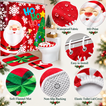 🎄🛁 Christmas Bathroom Makeover Set – 4 Matching Pieces for Instant Holiday Cheer