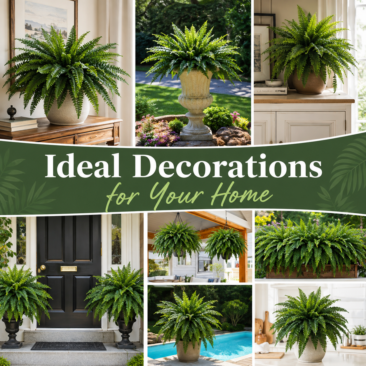 Boston ferns hanging on American front porch