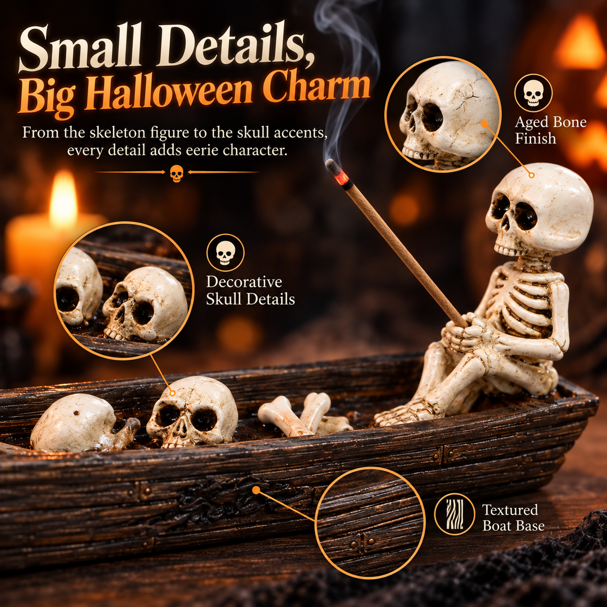 ✨Skull-themed incense holder ornament (boat-shaped)💀