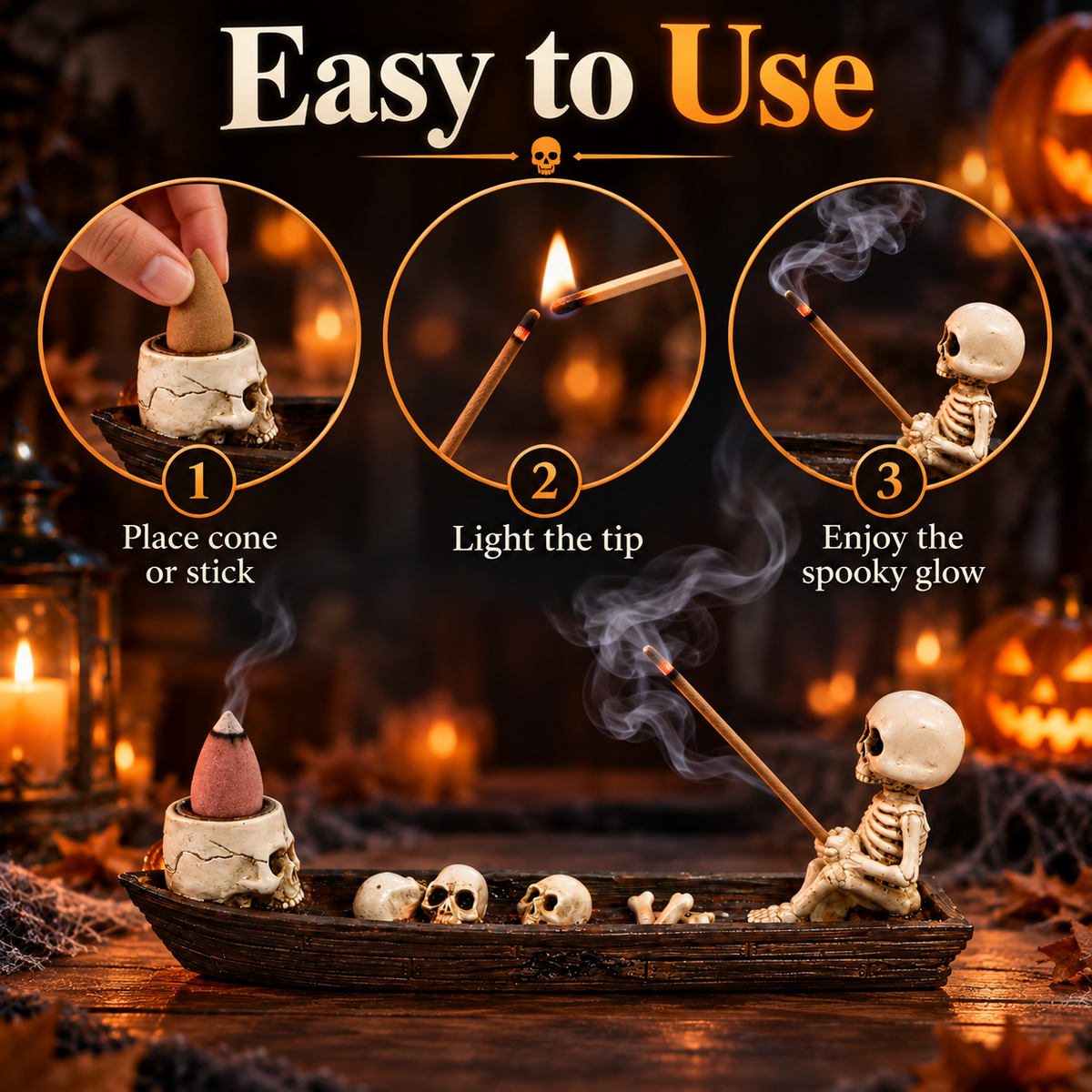 ✨Skull-themed incense holder ornament (boat-shaped)💀