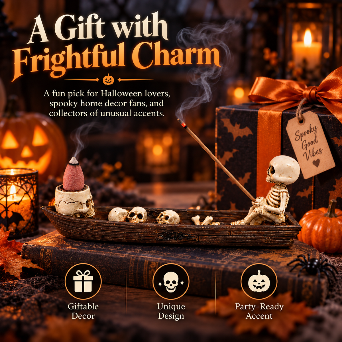 ✨Skull-themed incense holder ornament (boat-shaped)💀