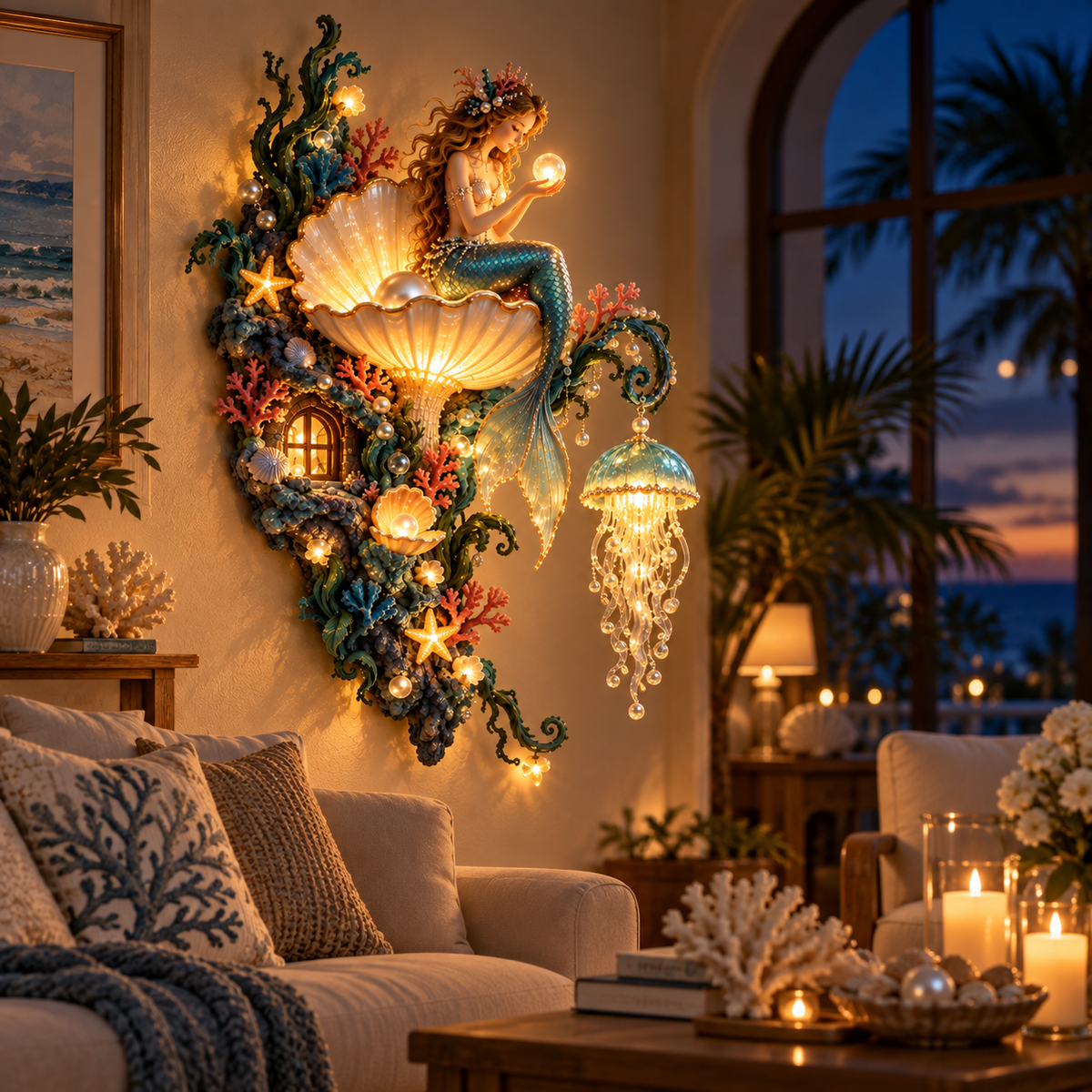 ✨ Mermaid Pearl Glow Wall Light – Ocean-Inspired Coastal Decor 🧜‍♀️🐚