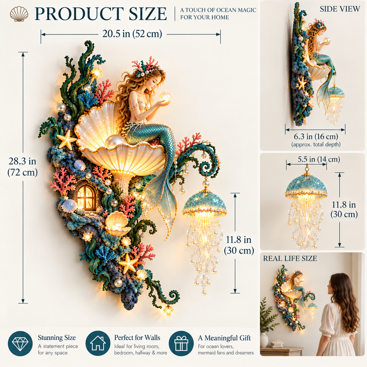 ✨ Mermaid Pearl Glow Wall Light – Ocean-Inspired Coastal Decor 🧜‍♀️🐚