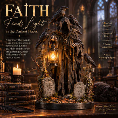 🐦‍⬛ Keeper of the Last Light – Raven Guardian Lantern Statue