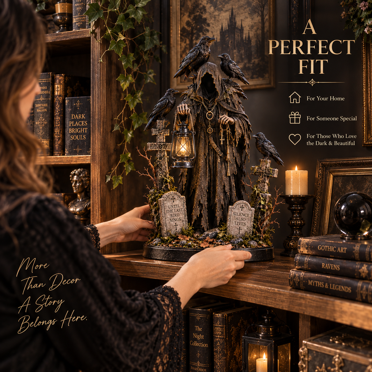 🐦‍⬛ Keeper of the Last Light – Raven Guardian Lantern Statue
