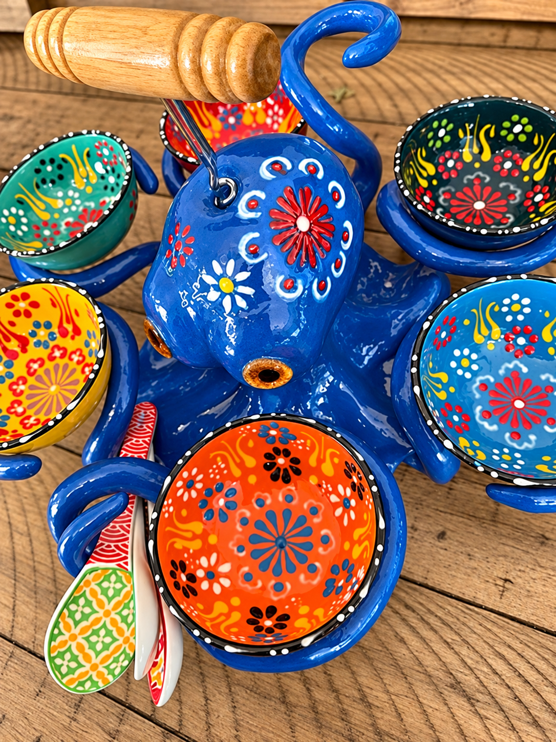 Top view of octopus six bowl snack server