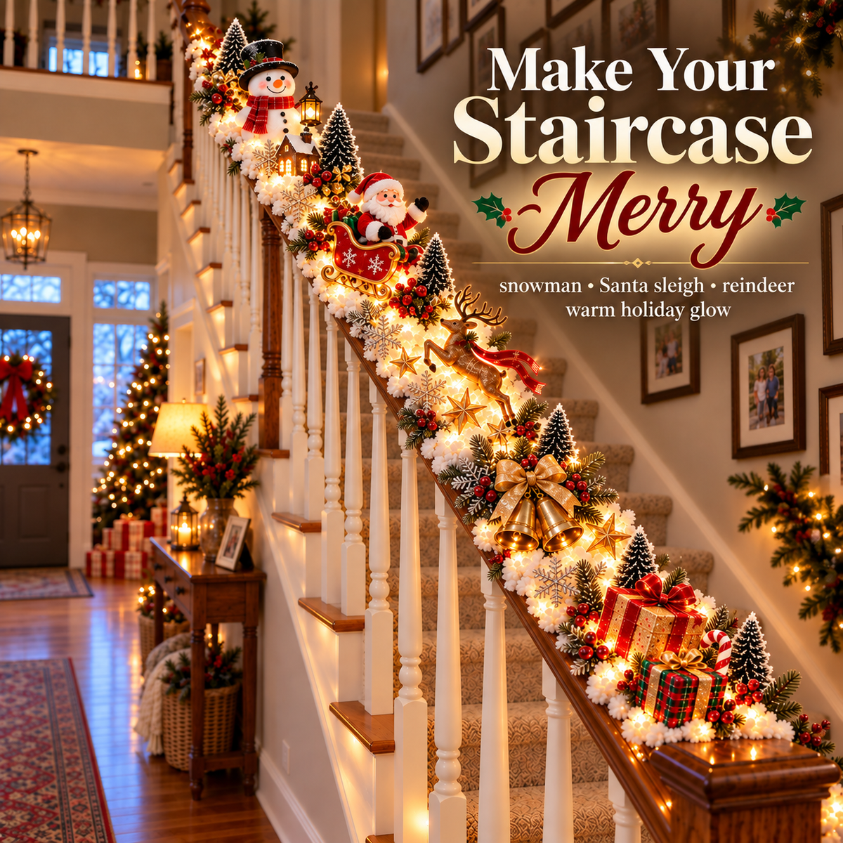 Warm white Christmas staircase glow