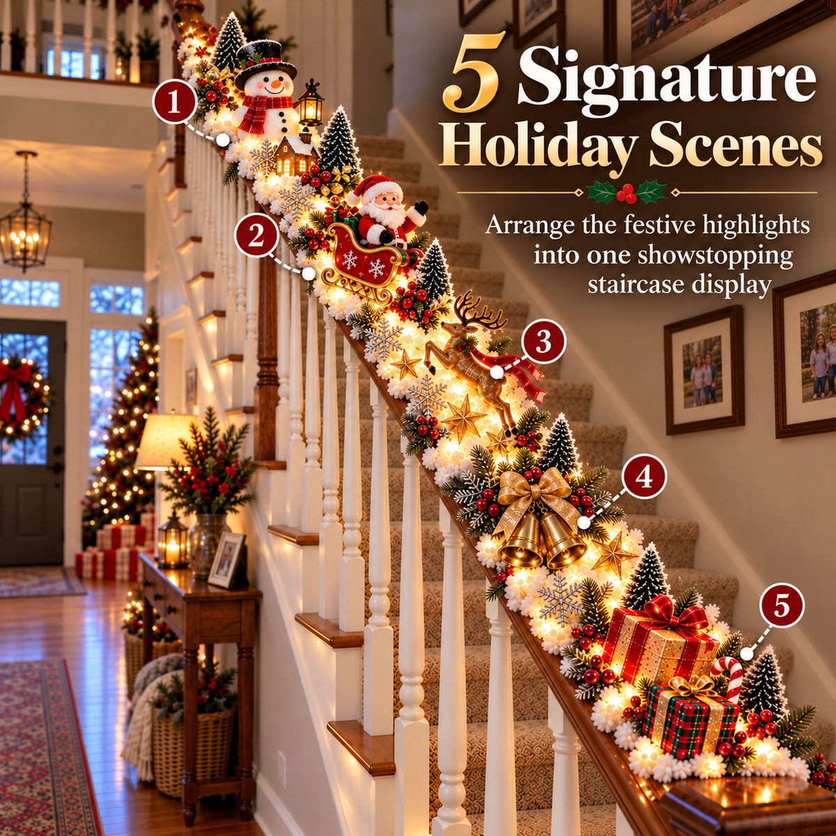 Christmas stair railing display attachment