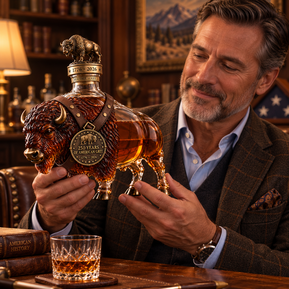 🇺🇸🦬1776–2026 American Bison Heritage Decanter – 250 Years of American Grit