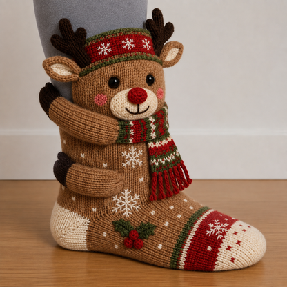 🧦3D Hugging Christmas Socks 🎅 Cute Knit Holiday Socks 5 Designs