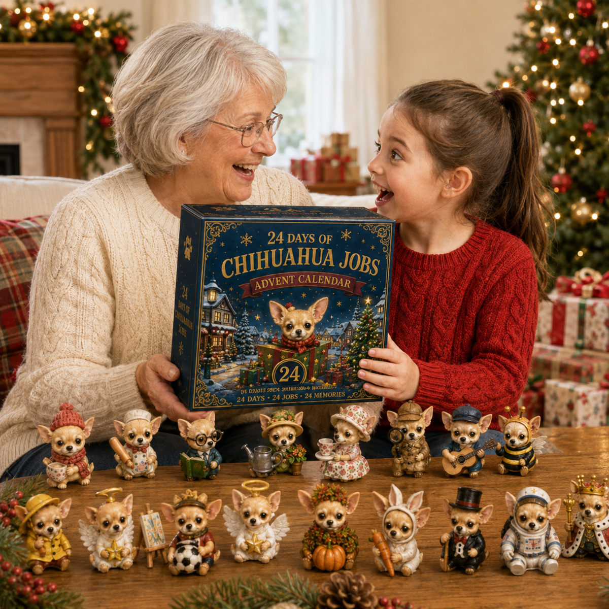 Grandmother and granddaughter enjoying the Chihuahua Jobs Advent Calendar