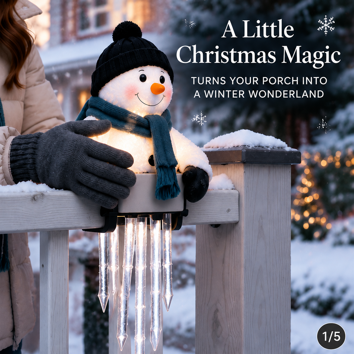 Installing snowman light on porch railing