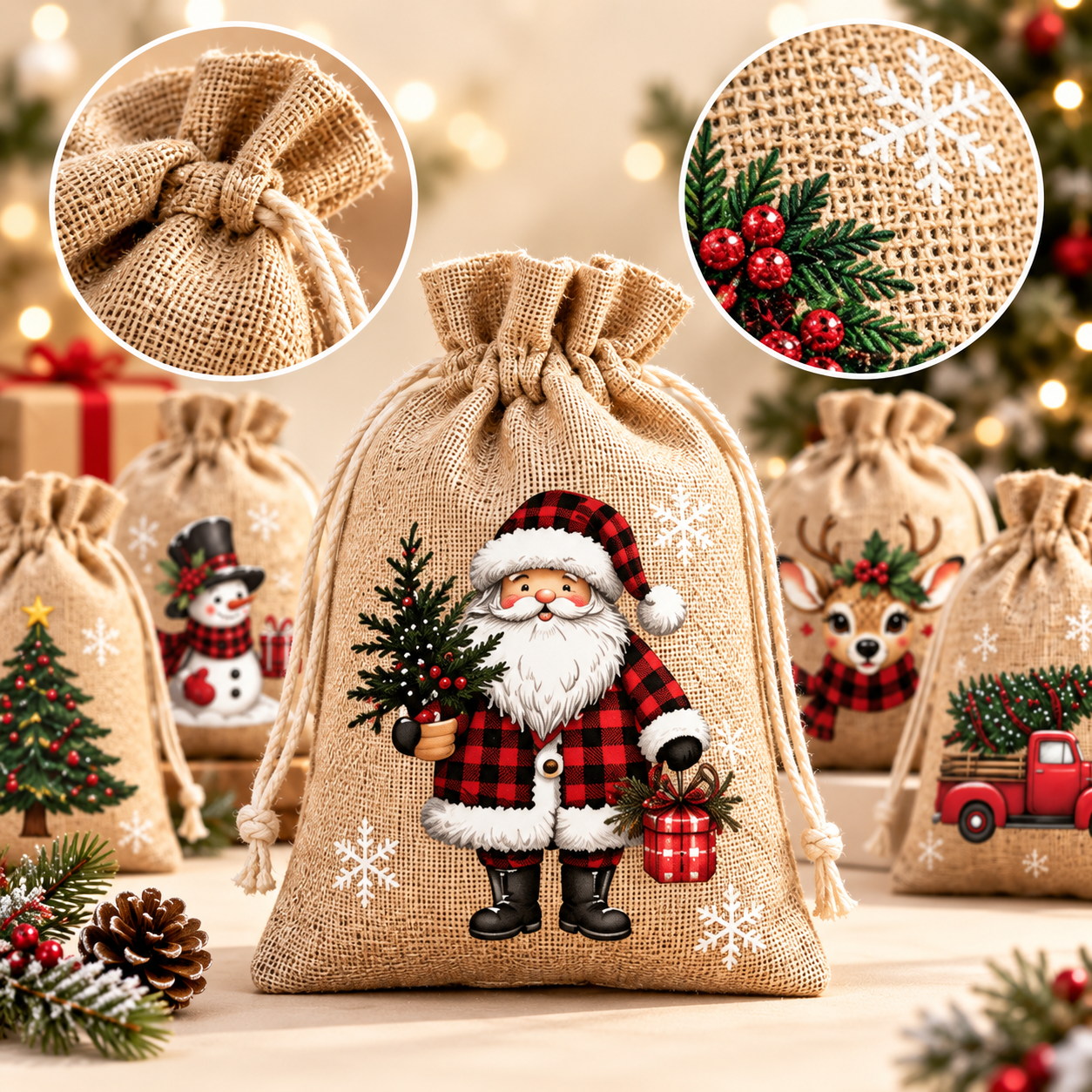Christmas gift bag fabric and print details