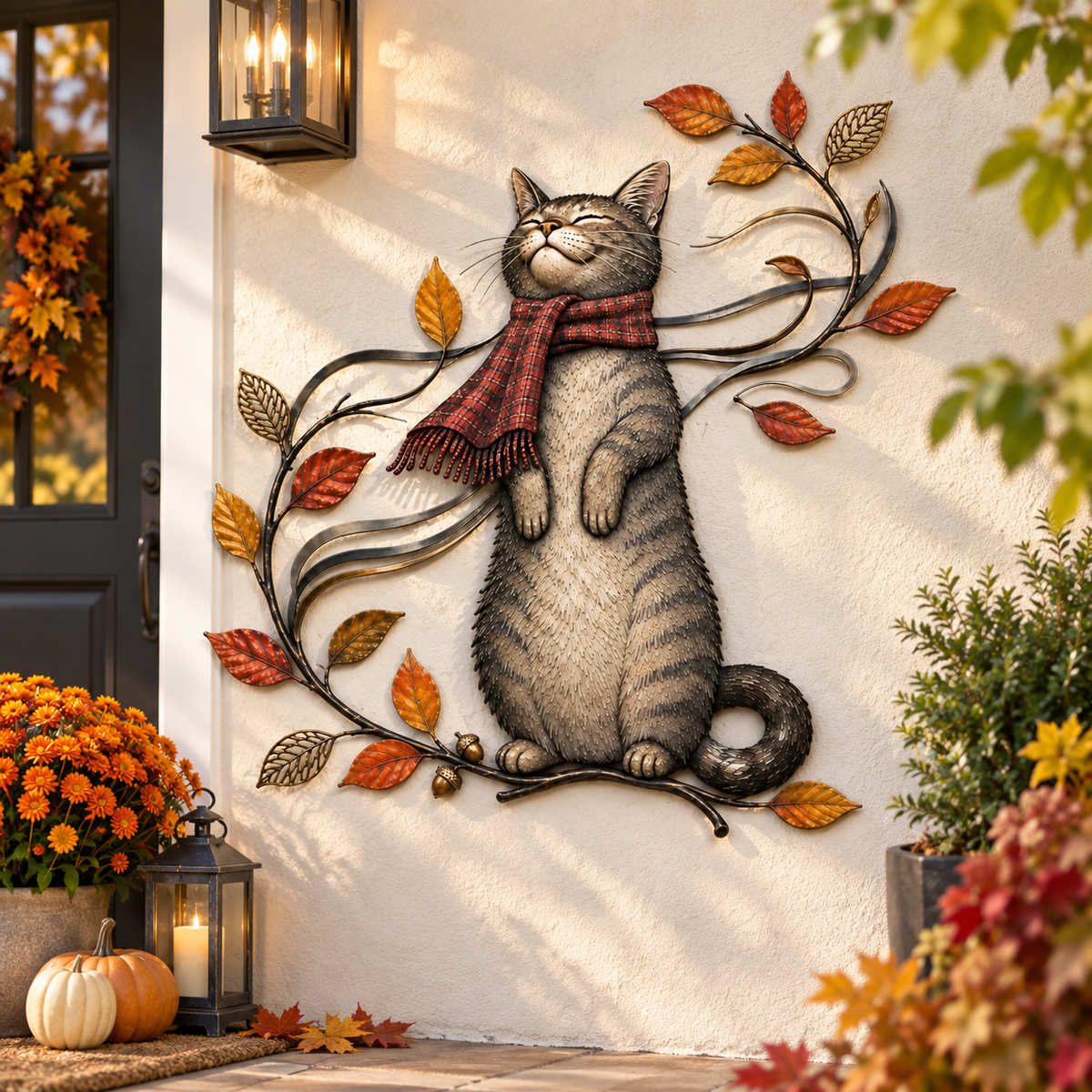Autumn Cat Metal Wall Decor